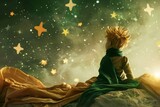 Fototapeta  - Little Prince gazing at the stars and contemplating the mysteries of the universe. 