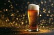 Glass of beer on dark background with bokeh lights and stars