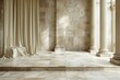 Luxury marble interior with columns and curtains,   render
