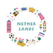 Colorful circle design with symbols, animals landmarks of Netherlands. Can be used for posters, travel guides, wall arts