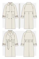 Wall Mural - Classic trench coat technical sketch. Vector illustration.