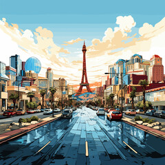 Wall Mural - Las Vegas. Las Vegas hand-drawn comic illustration. Vector doodle style cartoon illustration