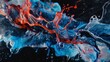the magic of acrylic artistry as vibrant blue and red colors blend and diffuse in water, giving rise to intriguing ink blots and abstract compositions against a striking black background