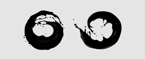 Wall Mural - black glossy liquid circle shape splash. realistic 3d vector illustration set of dark paint or ink c