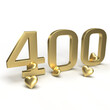 Gold number 400, four hundred with hearts around it. Idea for Valentine's Day, wedding anniversary or sale. 3d rendering