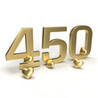 Gold number 450, four hundred and fifty with hearts around it. Idea for Valentine's Day, wedding anniversary or sale. 3d rendering