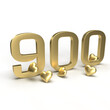 Gold number 900, nine hundred with hearts around it. Idea for Valentine's Day, wedding anniversary or sale. 3d rendering