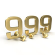 Gold number 999, nine hundred and fifty with hearts around it. Idea for Valentine's Day, wedding anniversary or sale. 3d rendering