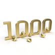Gold number 1000, thousand with hearts around it. Idea for Valentine's Day, wedding anniversary or sale. 3d rendering