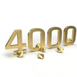 Gold number 4000, four thousand with hearts around it. Idea for Valentine's Day, wedding anniversary or sale. 3d rendering