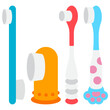 Pet toothbrushes vector cartoon set isolated on a white background.