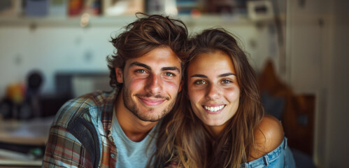 Wall Mural - A man and woman are smiling at the camera