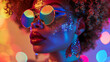 © OHMAl2T - Portrait of a black drag queen with a retro disco look, wearing circle glasses