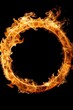 Circular frame of burning flames on black background, fiery ring in circular shape