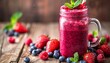 Selective focus on vibrant fruit smoothie for detox diet in vegetarian healthy eating concept