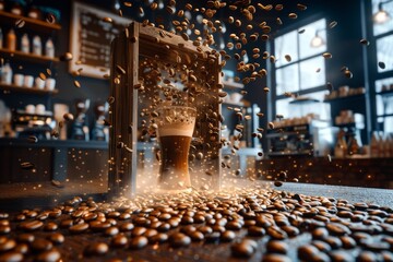 Wall Mural - A glass of beer is poured into a wooden box