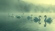 A group of silent swans swimming on the lake