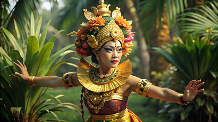 a close-up of a traditional balinese dancer performance