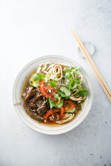 Canvas Print - Traditional Korean soup with noodles and beef