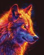 Iridescent wolf with neon glow, phantasmal aura, vibrant psychic waves enveloping its form