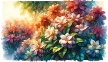 Watercolor Painting Of Gardenia Bush
