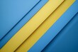 A backdrop with diagonal paper shapes in blue and yellow exhibits a simple, minimalistic style with soft shadows.
