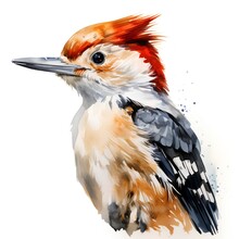 Watercolor Portrait Of A Red-bellied Woodpecker.