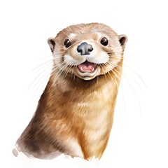 Portrait of an otter. Watercolor illustration on white background