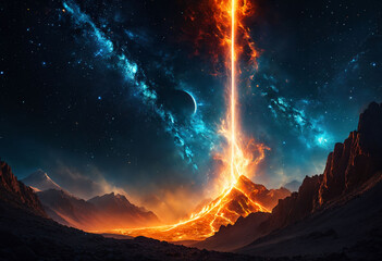 Wall Mural - A spectacular blend of fire and cosmic elements ignites the depths of space in a mesmerizing display of light