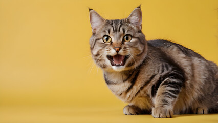  cat on a yellow background. Studio photo of a cat.