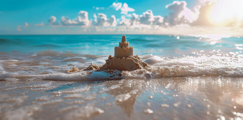 Wall Mural - A sand castle is built on the beach