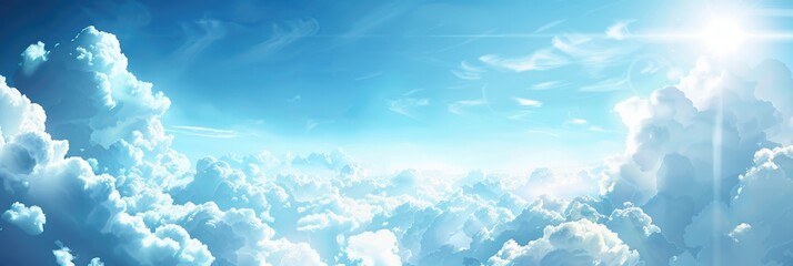 Wall Mural - Horizon Cloud. Abstract Blue Sky and White Clouds Landscape with Sunshine and Wind