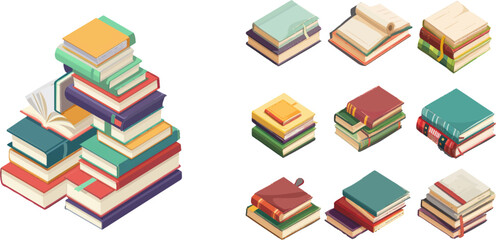 Aufkleber - Pile of book, open and closed textbooks