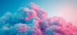 A blue sky with pink clouds and a staircase in the clouds