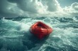 Red Boat in Vast Water. Generative AI