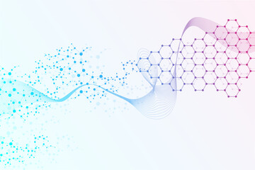 Wall Mural - Structure molecule and communication. Dna, atom, neurons. Scientific concept for your design. Connected lines with dots. Medical, technology, chemistry, science background. Vector illustration