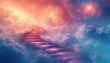 Celestial Ascension Creativity: Abstract illustration of a staircase reaching into the sky, symbolizing elevation.