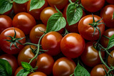 Fototapeta  - Tomato background ai generated. Tomato with leaves. Tomatoes background top view. Generative AI