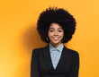 Woman With Afro Standing in Front of Yellow Background. Generative AI