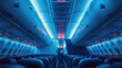 Aircraft Cabin with No Smoking and Seatbelt Fasten Sign Vacant Blue Hue