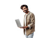 South American Man with Laptop Smiling