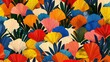 Seamless pattern of large, colorful fan-shaped leaves ideal for backgrounds or textile design