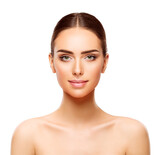 Fototapeta  - Beauty Model Face Skin Care. Beautiful Girl Portrait Full Lips over White. Woman Facial Treatment Cosmetics and Facelift Plastic Surgery. Spa Cosmetology