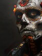 Day of the Dead, a close up of the face of a person wearing a skeleton makeup
