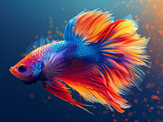 Sticker - AI generated illustration of a colorful tropical fish swimming in blue water