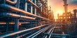 © Wirestock - AI generated illustration of pipes in use at a sunset oil refinery