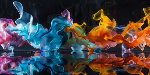 Sticker - AI generated illustration of a vibrant smoke clouds over water against dark backdrop