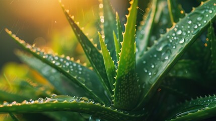 Canvas Print - close up view of a plant with green leaves and drops of water