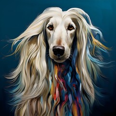 Poster - AI generated illustration of a painting of a long-haired dog