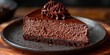 Slice of chocolate cheesecake close up. Pastry food, sweet and delicious dessert. Chocolate cake.	
